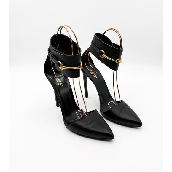 Gucci Black Leather Ursula Horsebit Ankle Cuff Pointed Toe Sandals 11.5 - Picture 3 of 12